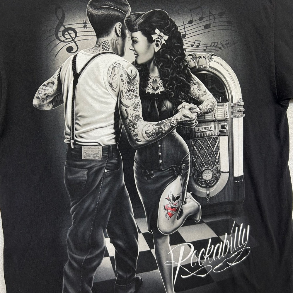 DGA Rockabilly Tattoo Jukebox Graphic T-Shirt Sz Large Greaser Couple Streetwear